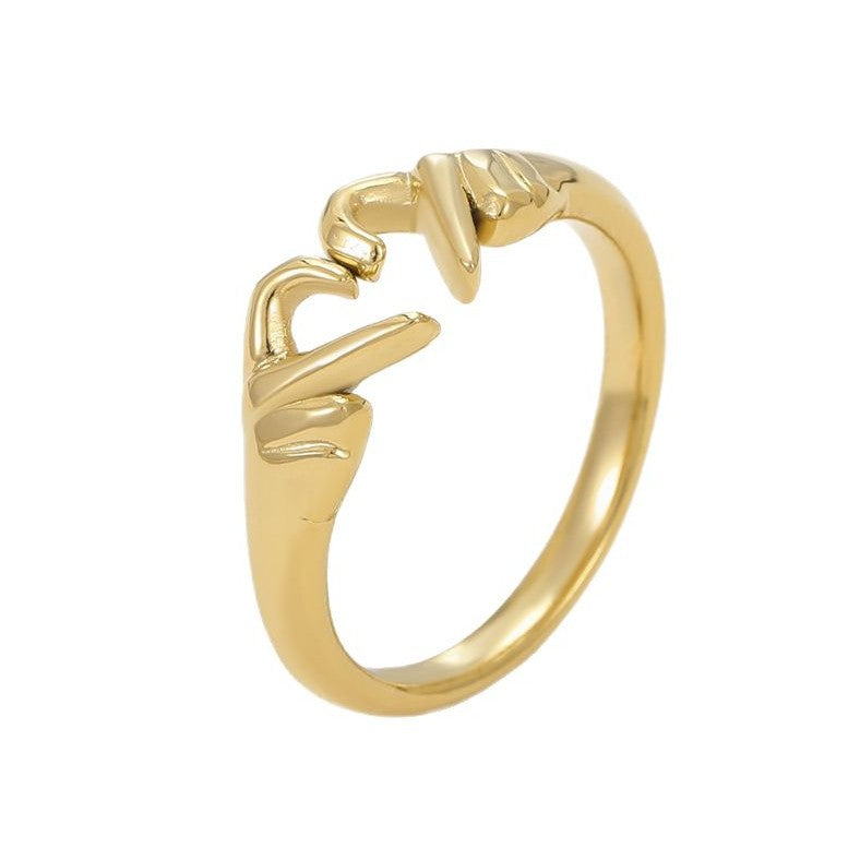 Anillo minimalista ajustable de acero inoxidable con forma de corazón para mujeres y parejas con acabado chapado