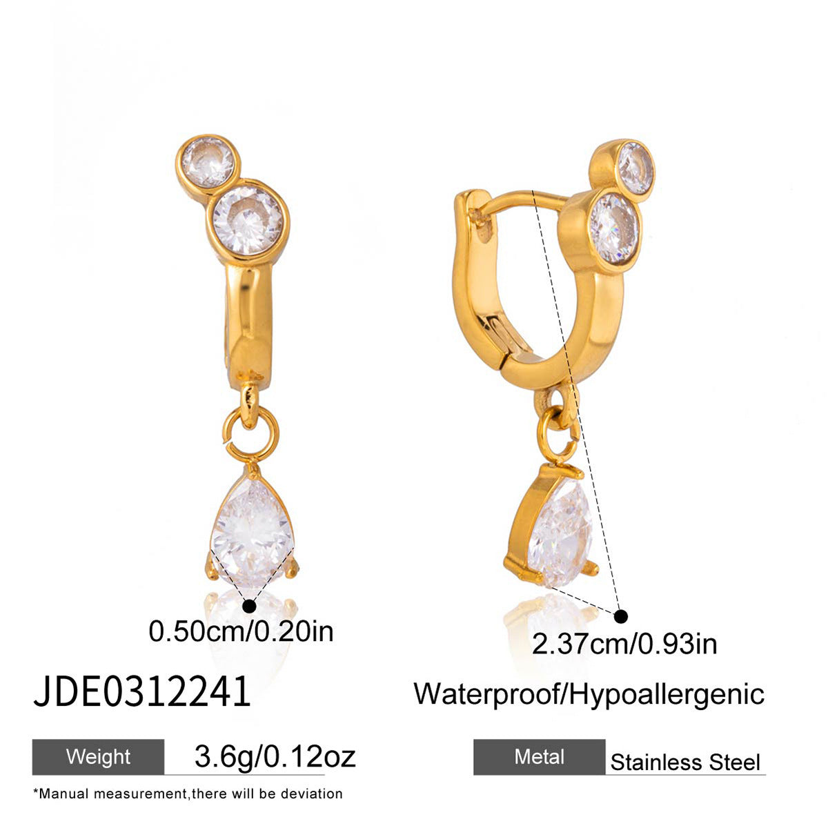 Luxury Elegant Geometric Round Stainless Steel Plated Hoop Earrings with Cubic Zirconia