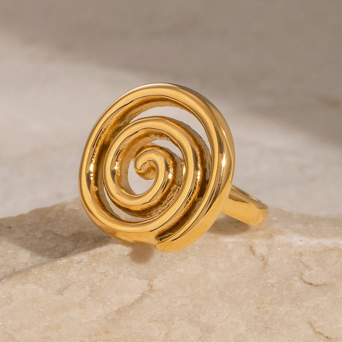 Anello Minimalista in Acciaio Inossidabile con Filettatura Geometrica Girevole da Donna con Finitura Placcata