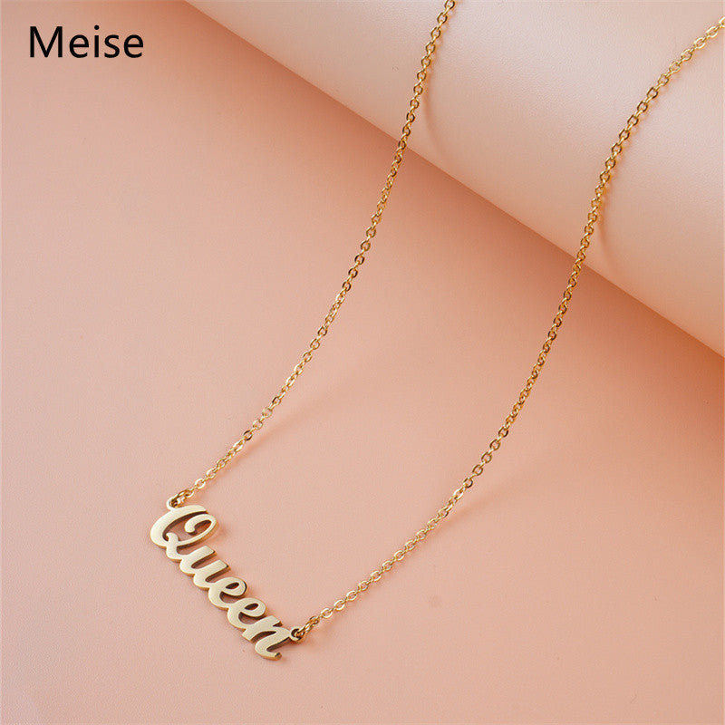 Natural Fresh and Sweet Stainless Steel Queen Letter Pendant Necklace with Plated Finish for Women