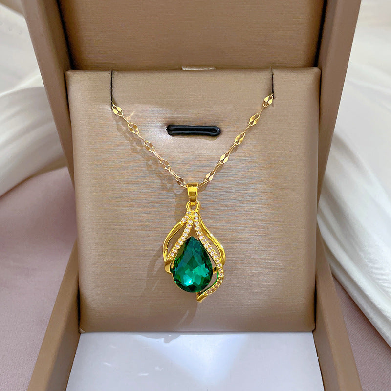 Collar con colgante minimalista en forma de lágrima para mujer, de acero de titanio con baño de oro y diseño irregular