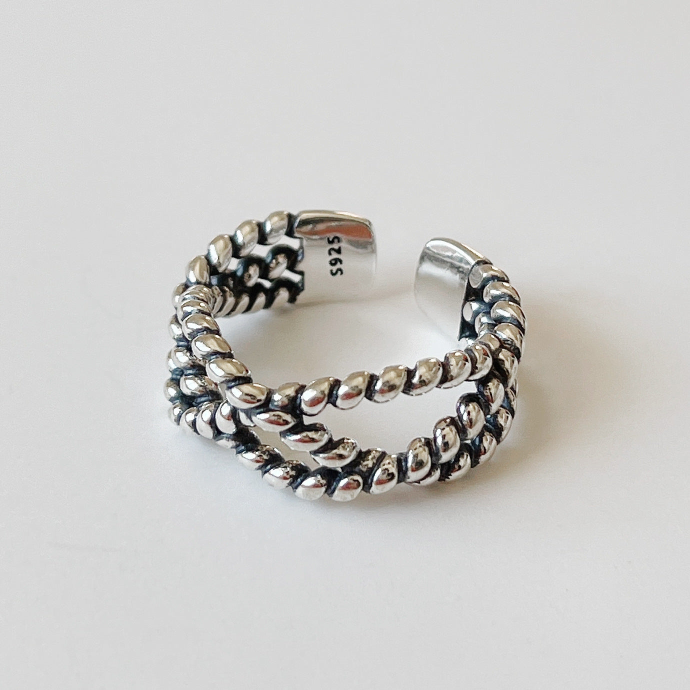 Vintage Minimalist 925 Sterling Silver Geometric Rope Braided Ring