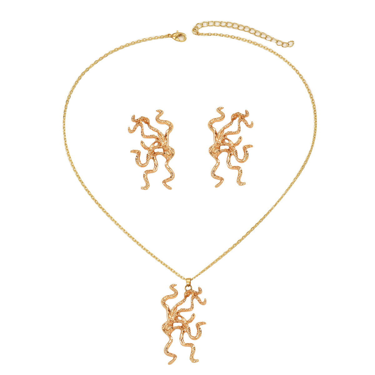 Set collana e orecchini da donna placcati in rame con design irregolare corallo e alga, stile da ufficio alla moda
