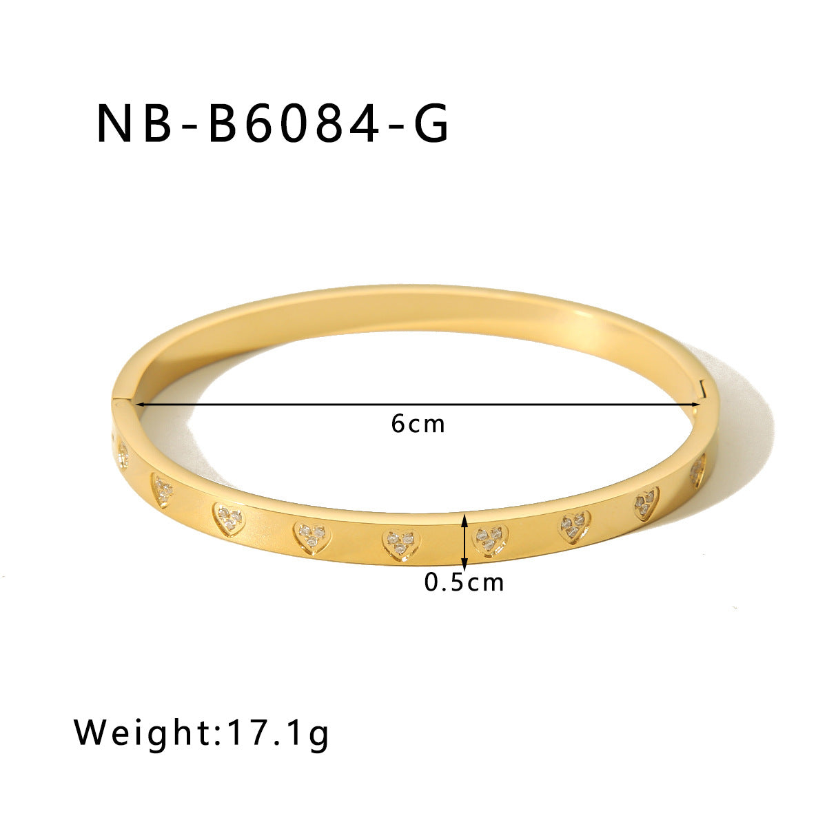Geometric Heart-Shaped Titanium Steel Bracelet with Zircon Inlays Plated in 18K Gold for Women