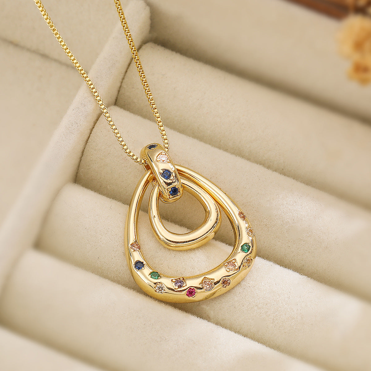 Minimalist Luxury Geometric Gold Plated Brass Necklace with Cubic Zirconia for Women