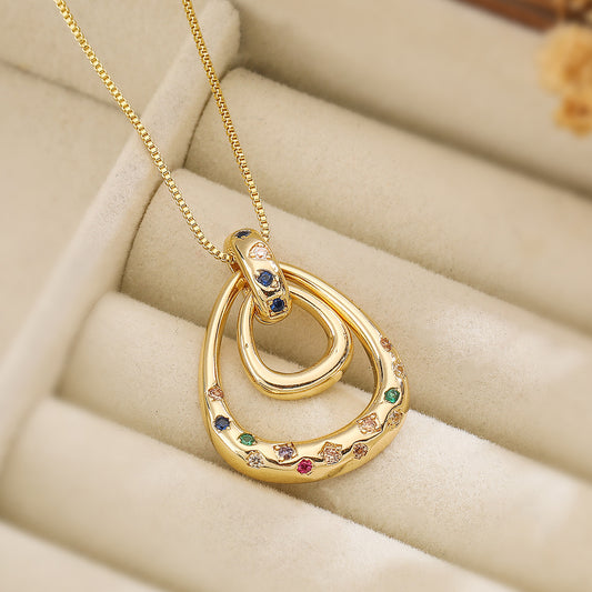 Minimalist Luxury Geometric Gold Plated Brass Necklace with Cubic Zirconia for Women