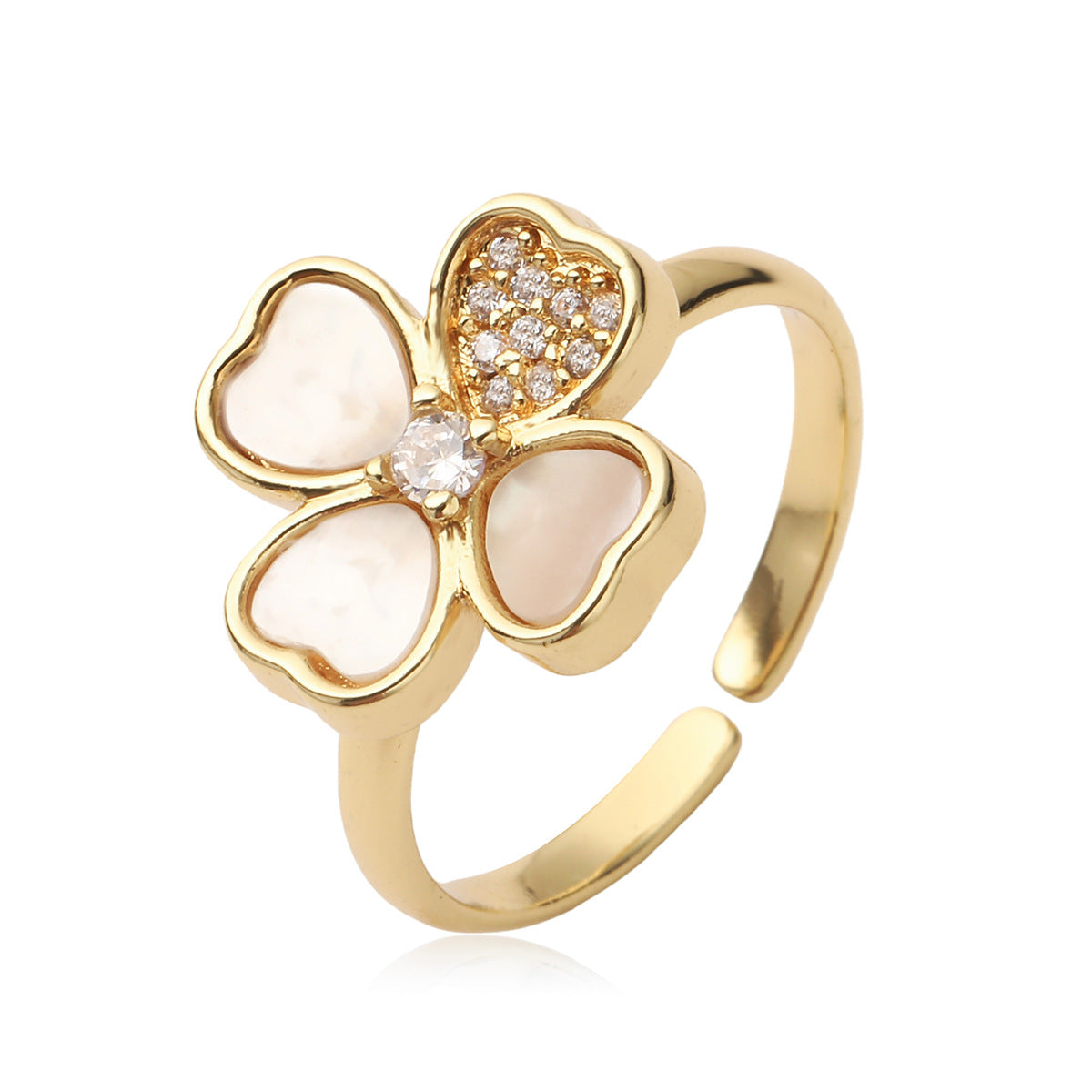 Anello da donna aperto, minimalista, geometrico, a forma di fiore, in rame con finitura placcata
