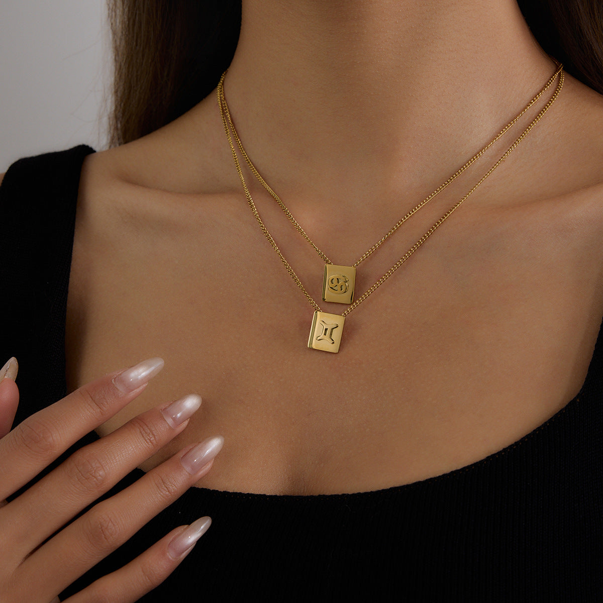 Minimalist Elegant Geometric Square Stainless Steel Plated Necklace for Women