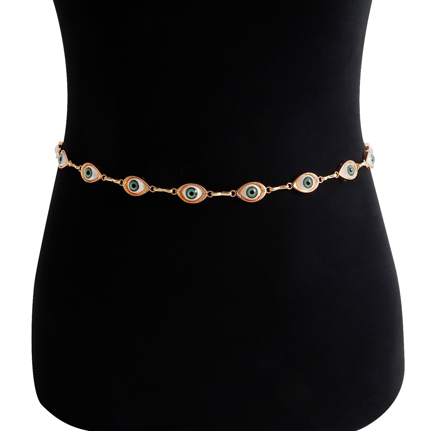Punk Style Single-Layer Green Eye Waist Chain for Women Made of Metal Casual Vacation Body Jewelry