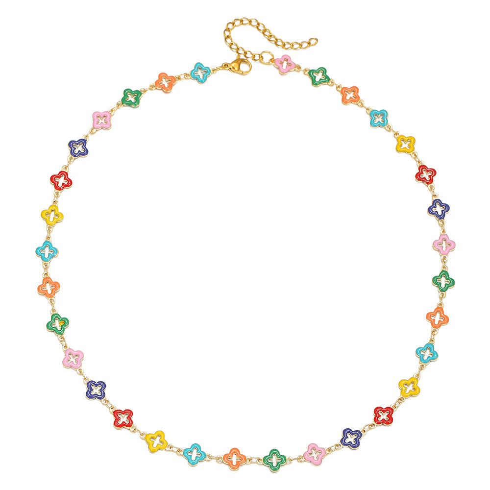 Drip Oil Geometric Stainless Steel Pendant Titanium Steel Ball Chain Necklace