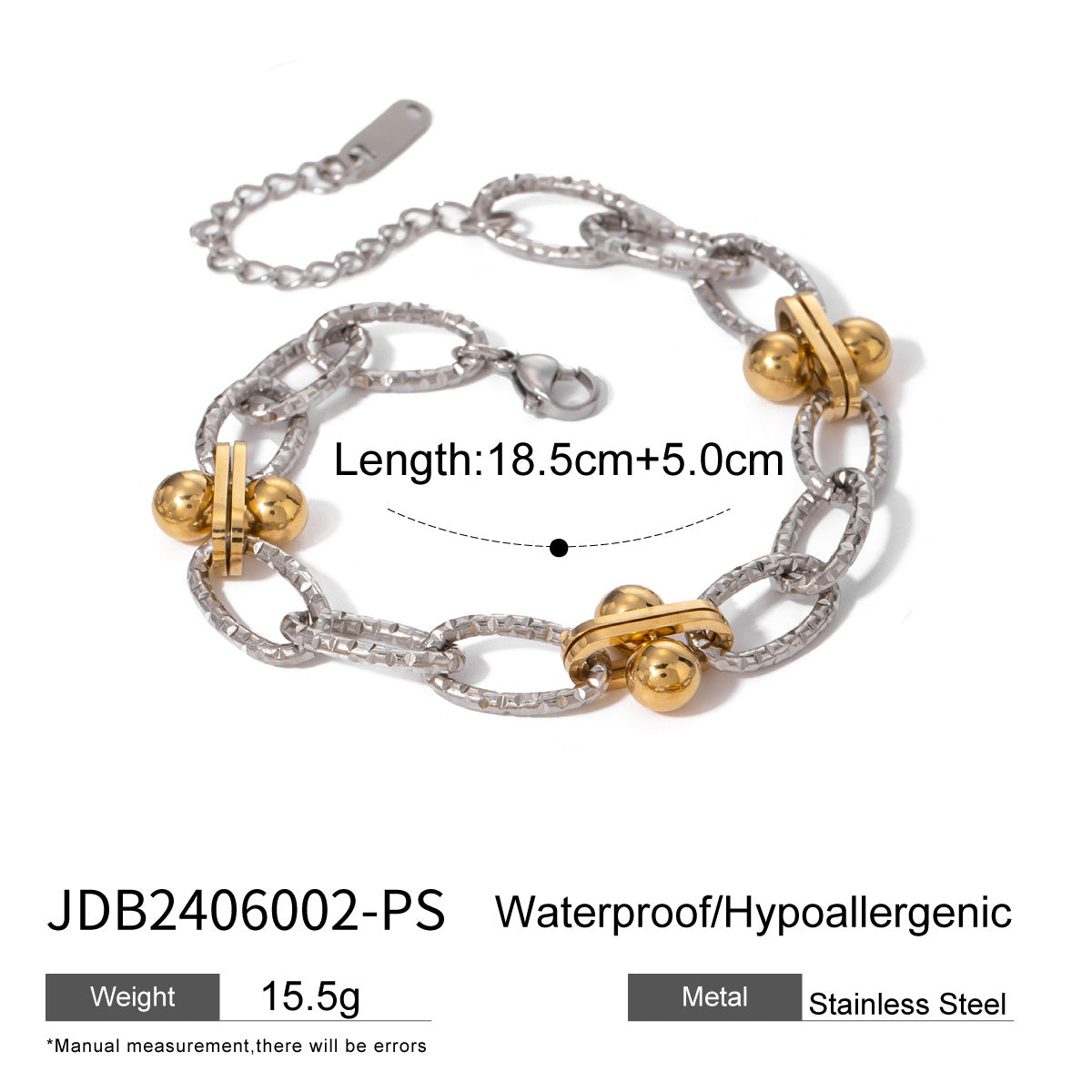 Color-Block Letter Round Beaded Stainless Steel Bracelet for Women