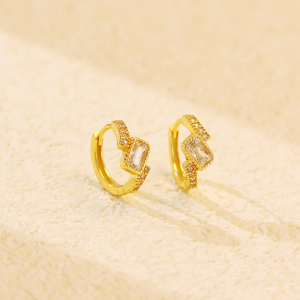 Orecchini a Cerchio da Donna Placcati in Pietra Preziosa Rettangolare Geometrica in Argento Sterling 925, Lusso Minimalista