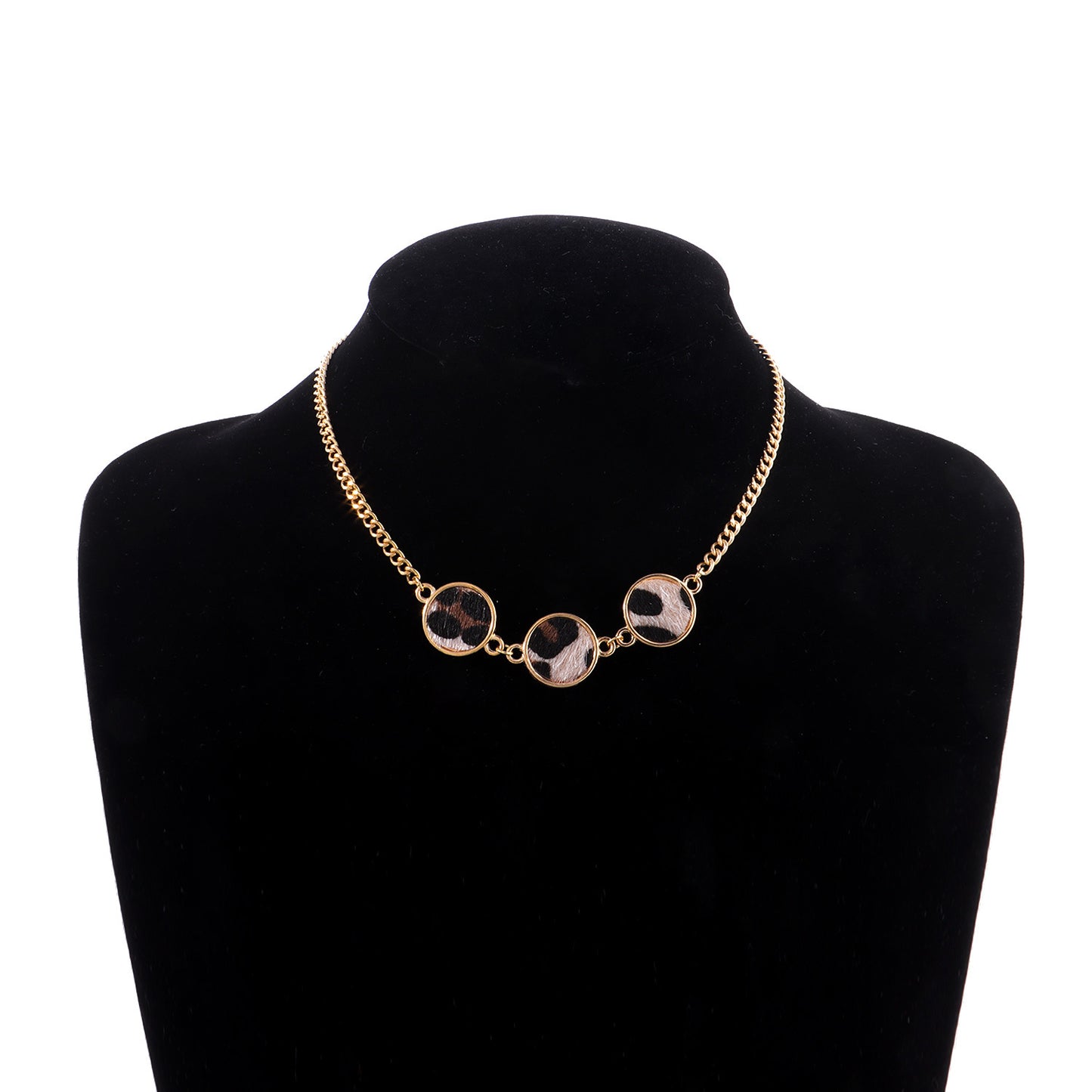 Geometric Leopard Print Alloy Pendant Necklace for Women with Plated Finish