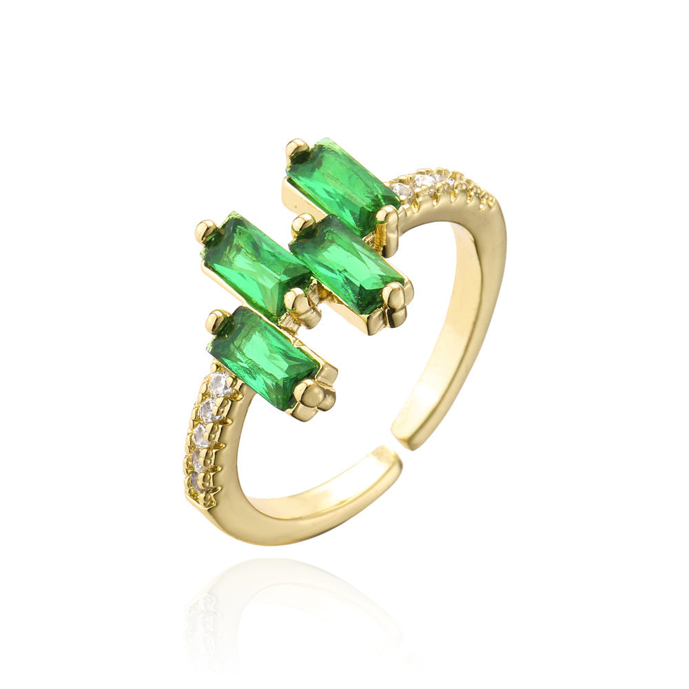 Minimalist Geometric Open Ring in Copper with 18K Gold Plating and AAA Zirconia Inlay