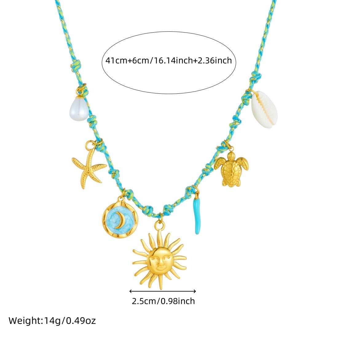 Sweet Gold Plated Drip Oil Round Star Moon Face Turtle Sea Star Pendant Necklace for Women