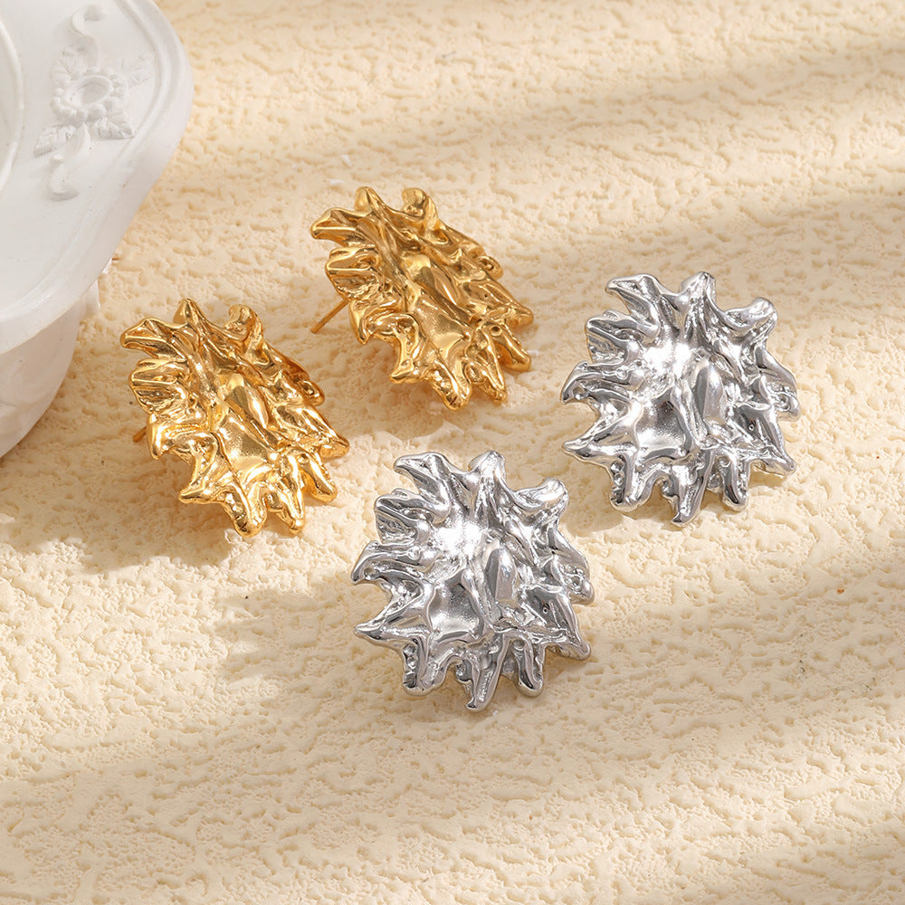Elegant Minimalist 18K Gold Plated Stainless Steel Floral Stud Earrings for Women