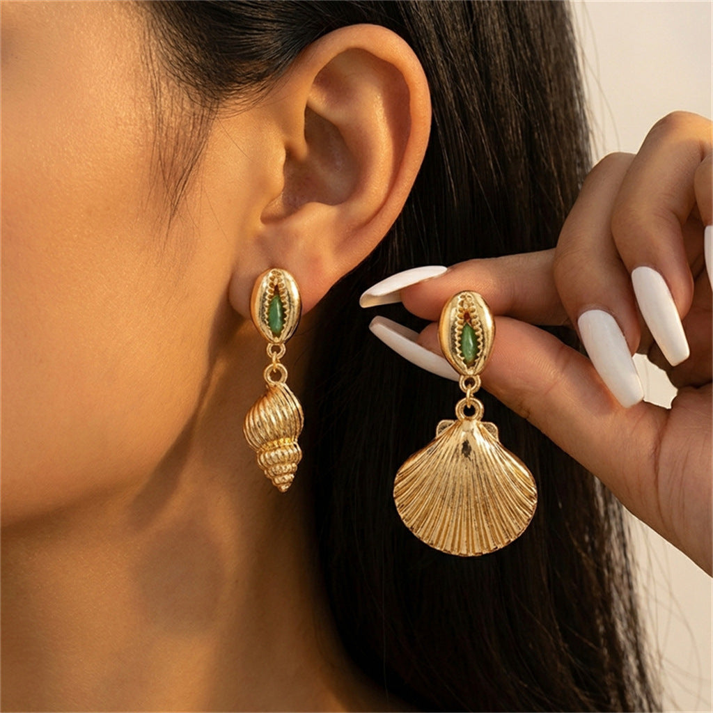 Vintage Geometric Starfish Shell Conch Pattern Plated Alloy Earrings for Women