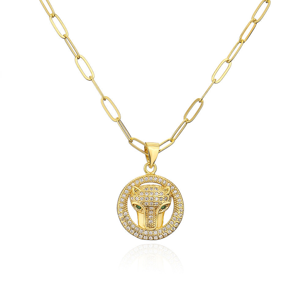 Punk Style Animal Pendant Necklace for Women with Copper Base and 18K Gold Plating, Geometric Design Locket Chain