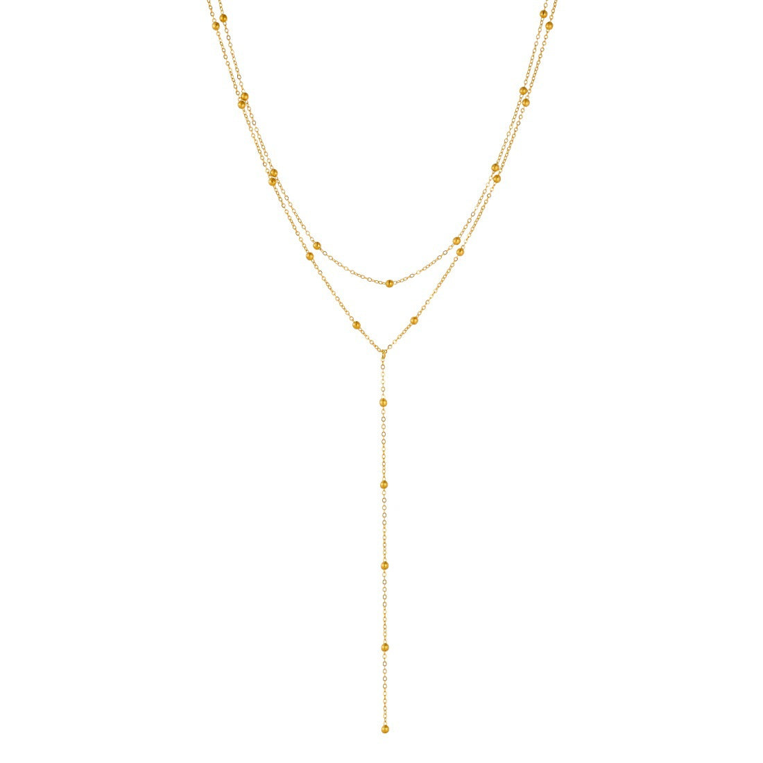 Minimalist Gold Plated Stainless Steel Ball Chain Necklace with Tassel for Women