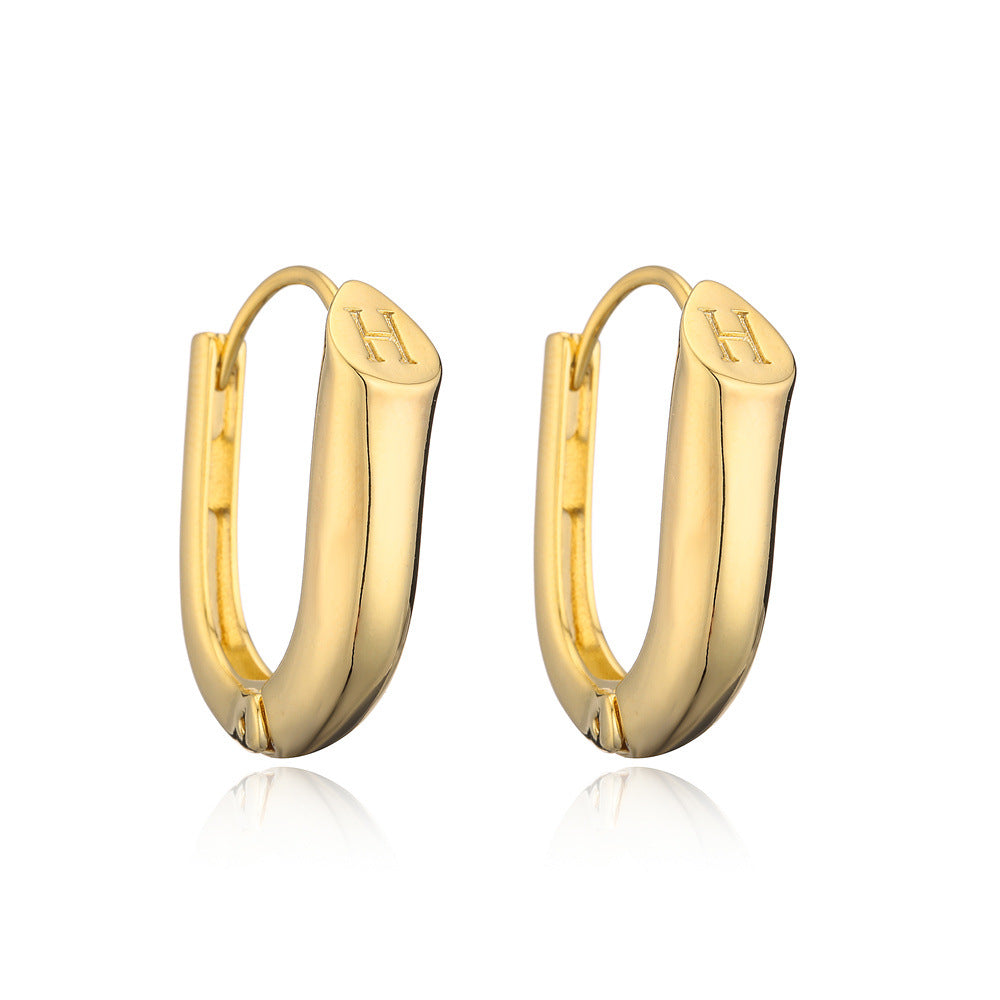 14K Gold Plated Geometric U-Shaped Brass Earrings with 925 Sterling Silver Posts for Women