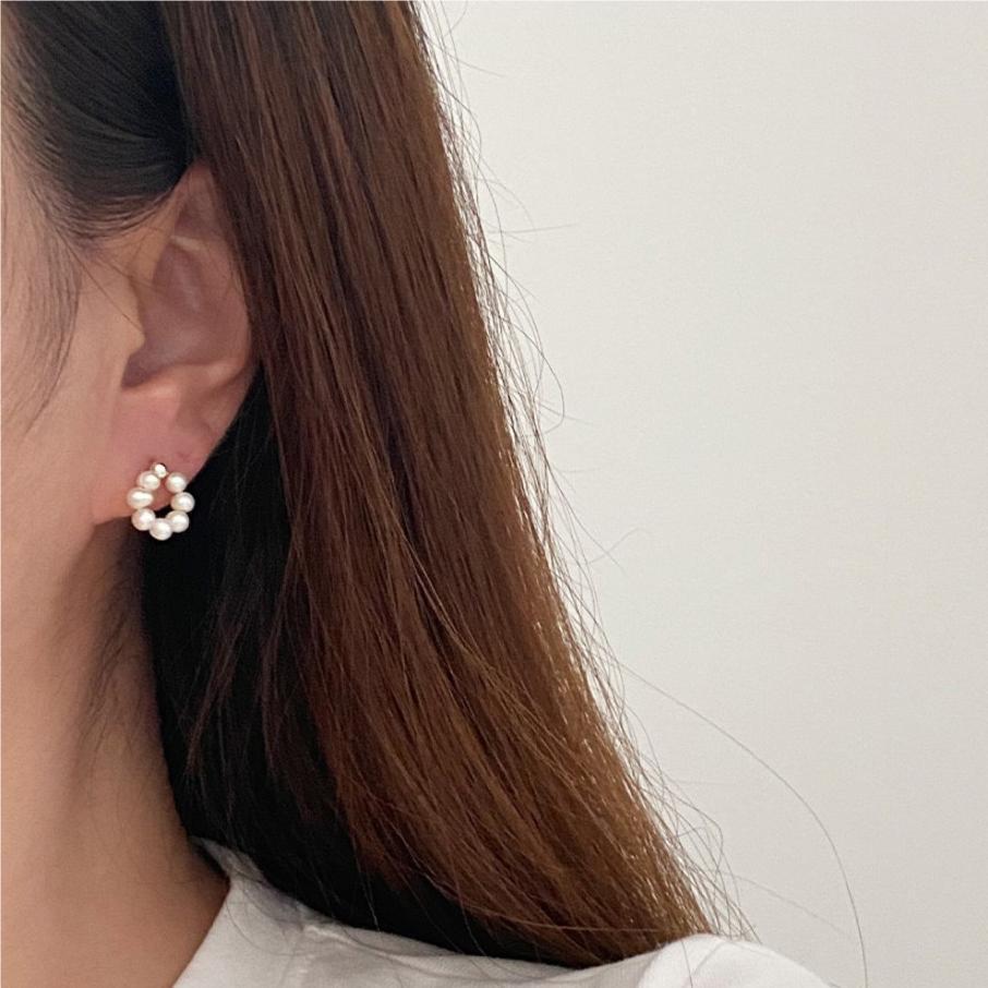Sweet Geometric 925 Sterling Silver Pearl Inlay Earrings