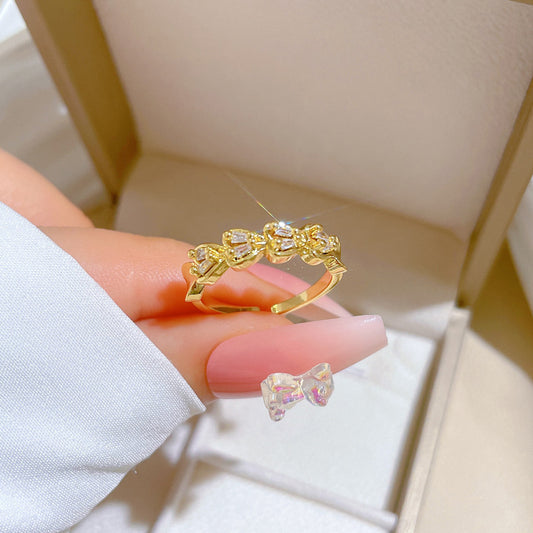 Cute Kawaii Style Heart-Shaped Gold-Plated Brass Adjustable Ring for Women