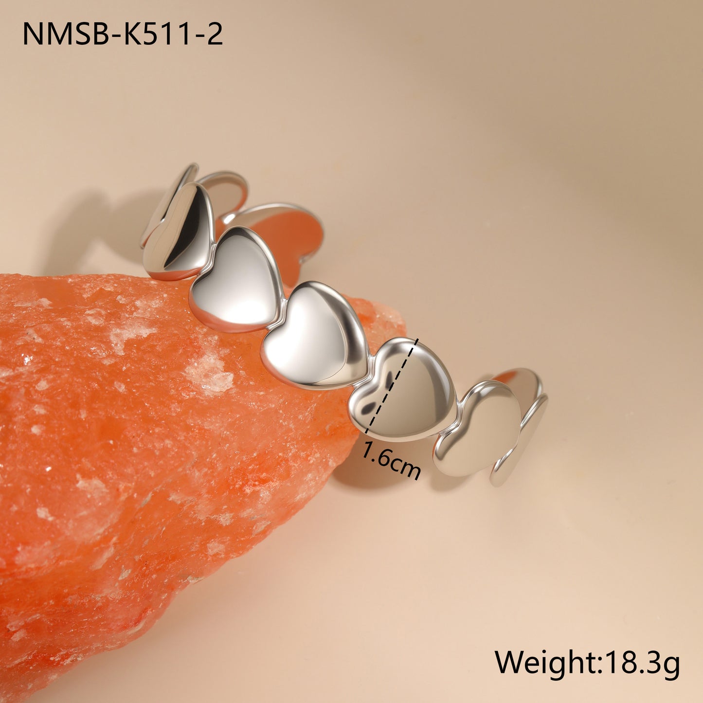 Bracciale da donna in acciaio inossidabile placcato oro 18 carati con cuori e stelle geometrici, alla moda per l'ufficio