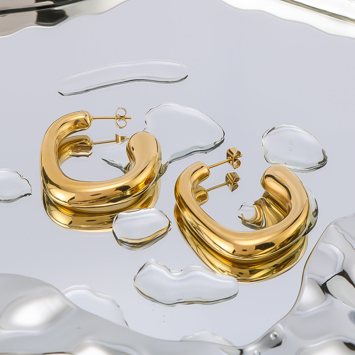 Minimalist Geometric C-Shaped Stainless Steel Hypoallergenic Earrings with 18K Vacuum Plating