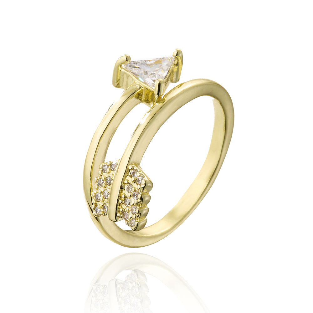 Anello Aperto da Donna di Lusso Minimalista in Rame Placcato Oro 18K con Zirconi Micro-Incastonati a Forma Geometrica Irregolare
