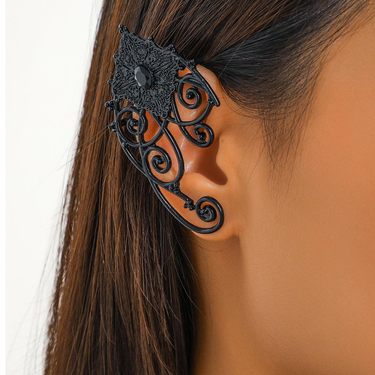 Sweet and Edgy Gothic Style Irregular Geometric Ear Cuffs with Rhinestone Inlay for Women