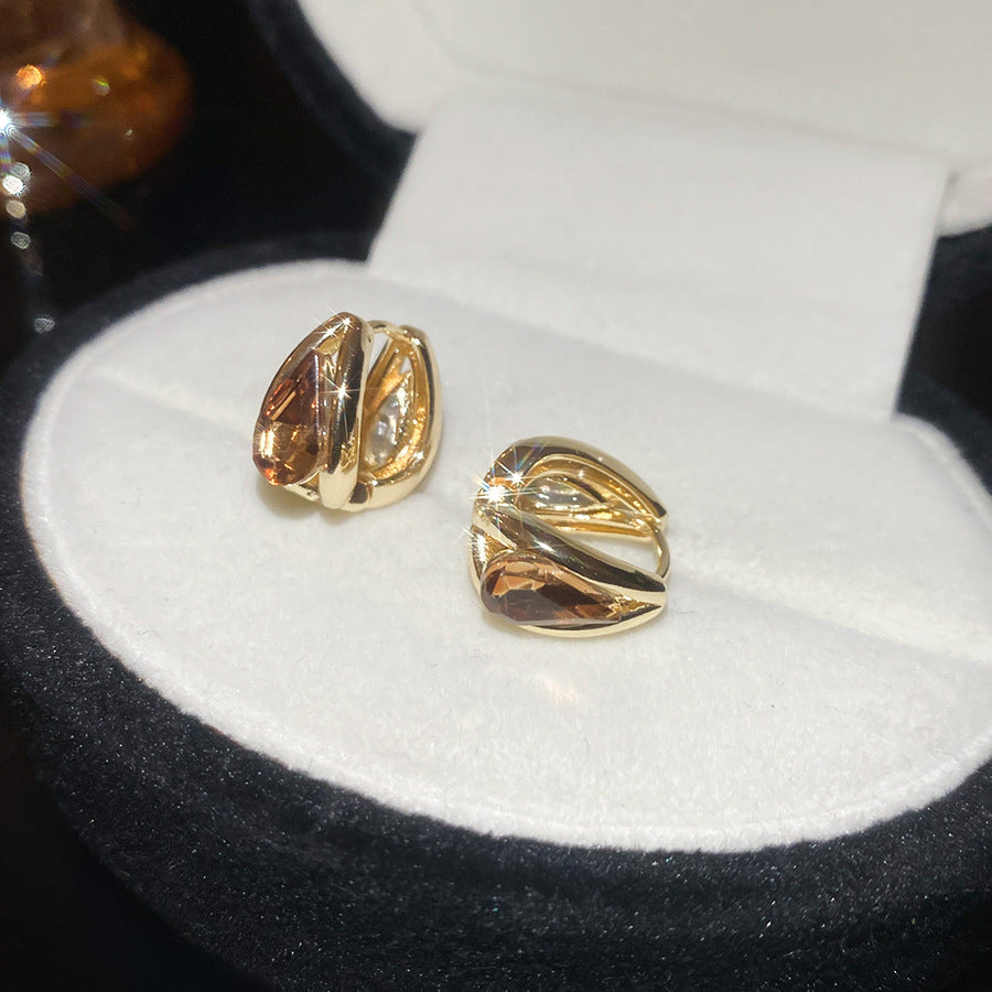 Orecchini Pendenti Vuoti a Goccia Intarsiati di Strass in Stile Lussuoso da Donna — Elegante Accessorio di Moda Minimalista per l'Ufficio e l'Uso Quotidiano