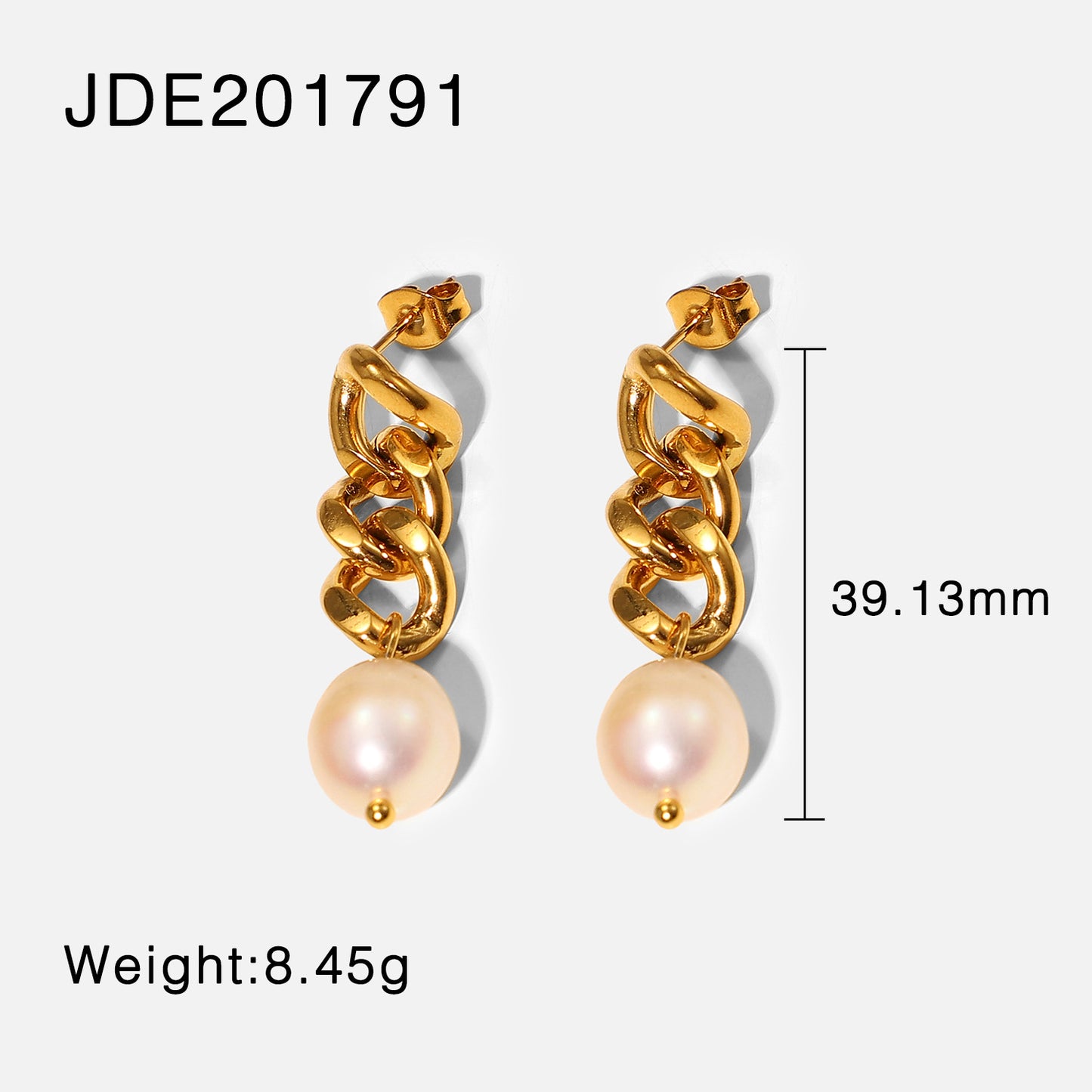 Geometric Baroque Pearl Dangle Earrings with 18K Gold Plated Stainless Steel Cuban Chain for Women