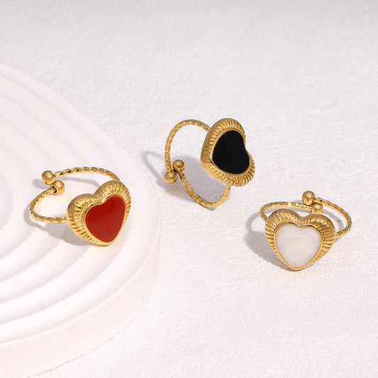 Anello minimalista da donna in acciaio inossidabile placcato oro 18K con cuore aperto