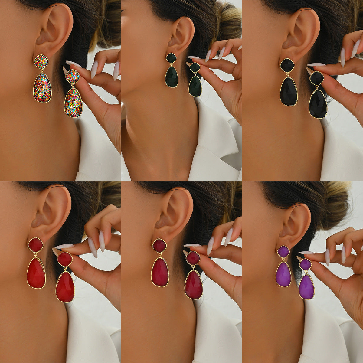 Pendientes de mujer geométricos de aleación de zinc con incrustaciones de piedras preciosas, aretes minimalistas de moda para la oficina