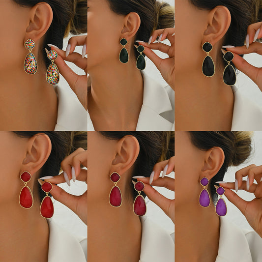 Orecchini da donna geometrici in lega di zinco con intarsi di gemme, orecchini a perno minimalisti e alla moda per l'ufficio