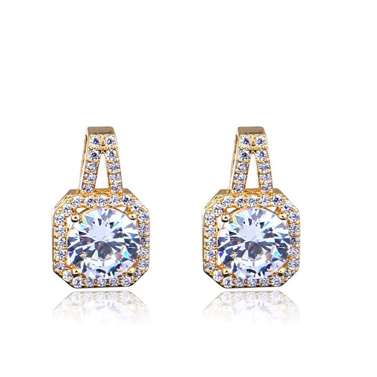 Minimalist Geometric Alloy Stud Earrings with Rhinestone Inlay for Women, Plated Finish, Fashionable Office Wear