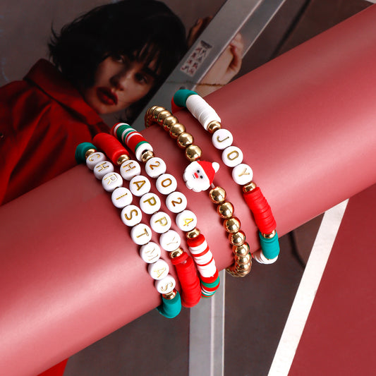 Geometric Alphabet Elastic Bracelet in Alloy with Electroplated Finish for Christmas and Anniversary Gifting