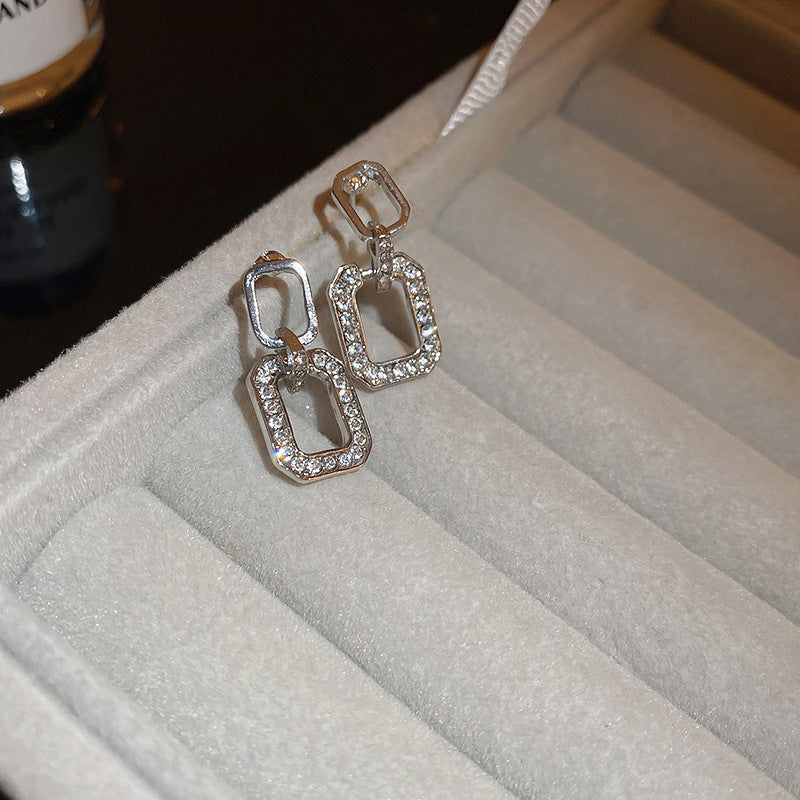 Vintage Geometric Earrings with Rhinestone Inlay in Gold-Plated Metal for Women