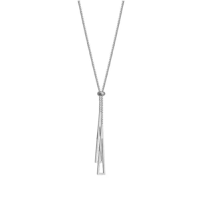 Elegant Triangle Adjustable Layered Necklace for Women Stainless Steel Long Pendant Chain with Tassel and Daisy Motif