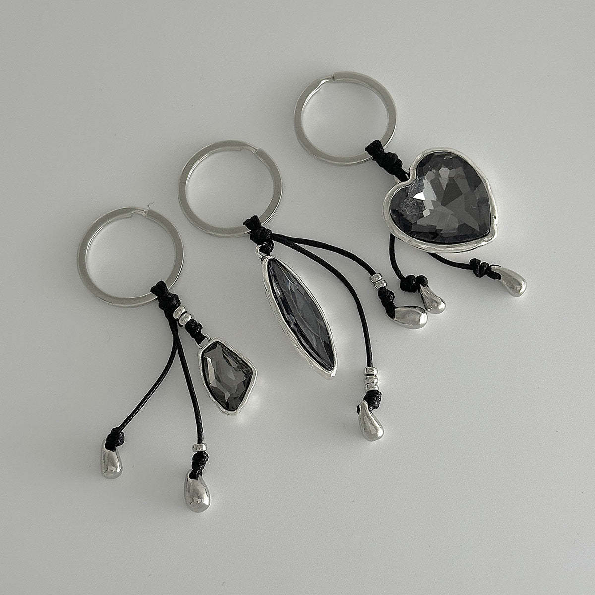 Fashion Plated Alloy Heart Teardrop Acrylic Rhinestone Charm Bar Keychain Bag Chain