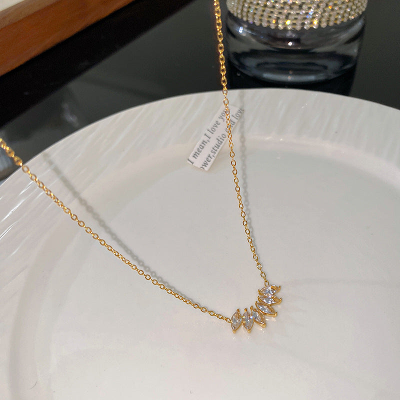 Minimalist Luxury Geometric Cubic Zirconia Inlay Plated Titanium Steel Wheat Ear Necklace