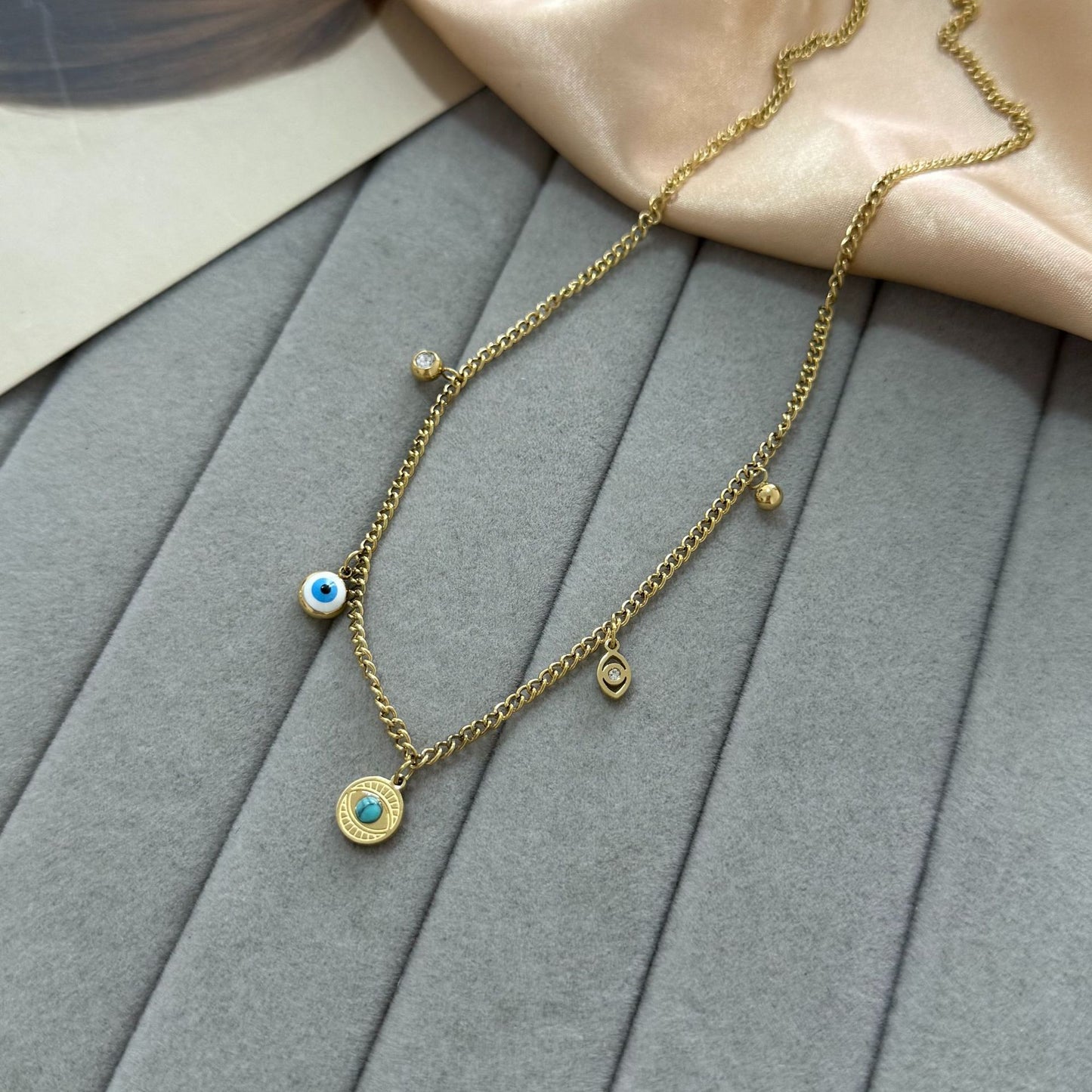 Gold Plated Titanium Steel Evil Eye Necklace Unisex