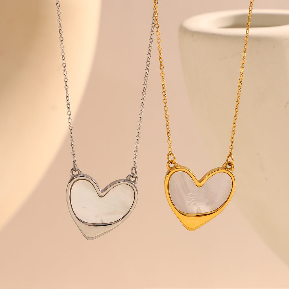 Fashionable Heart-Shaped Stainless Steel Necklace with 18K Gold Plating and Shell Pendant for Women