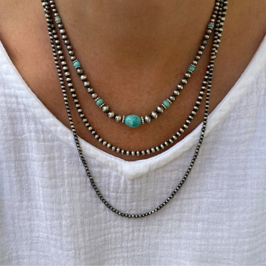 Bohemian Ethnic Handmade Turquoise Geometric Round Beaded Necklace for Unisex