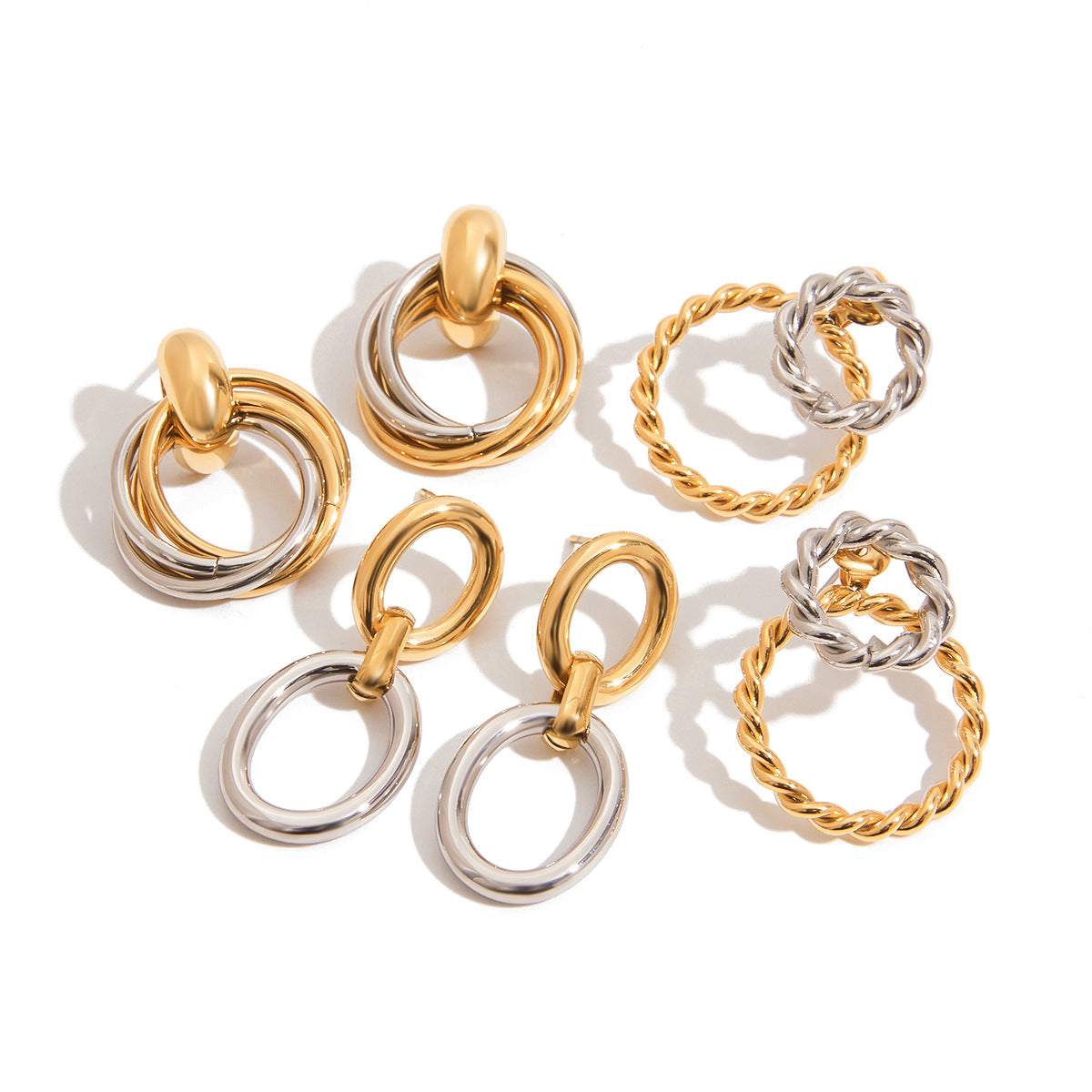 Minimalist Round Geometric Plated Stainless Steel Earrings for Women
