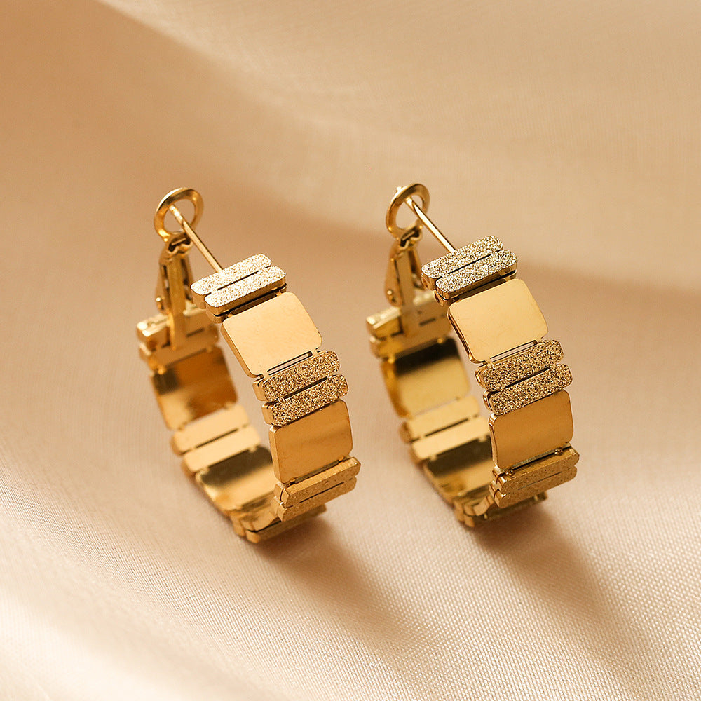 Vintage Geometric Titanium Steel Hoop Earrings for Women with Plated Finish