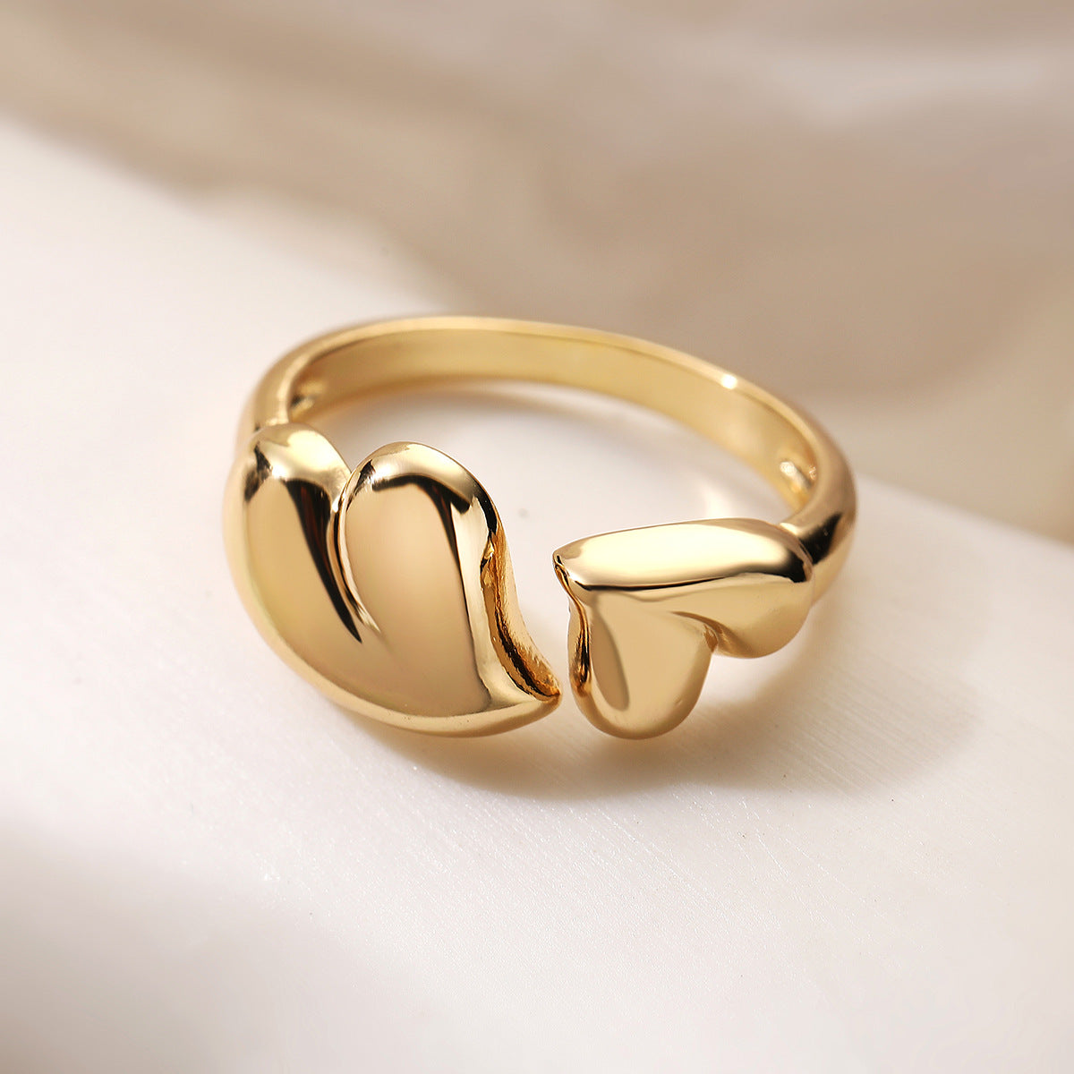 Minimalist Geometric Open Heart Ring for Women in Copper with 18K Gold Plating