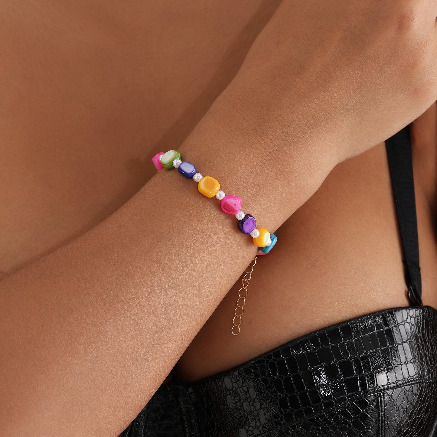 Collar Pendiente Bohemio Geométrico de Perlas y Conchas Mixtas Electrochapadas para Mujer