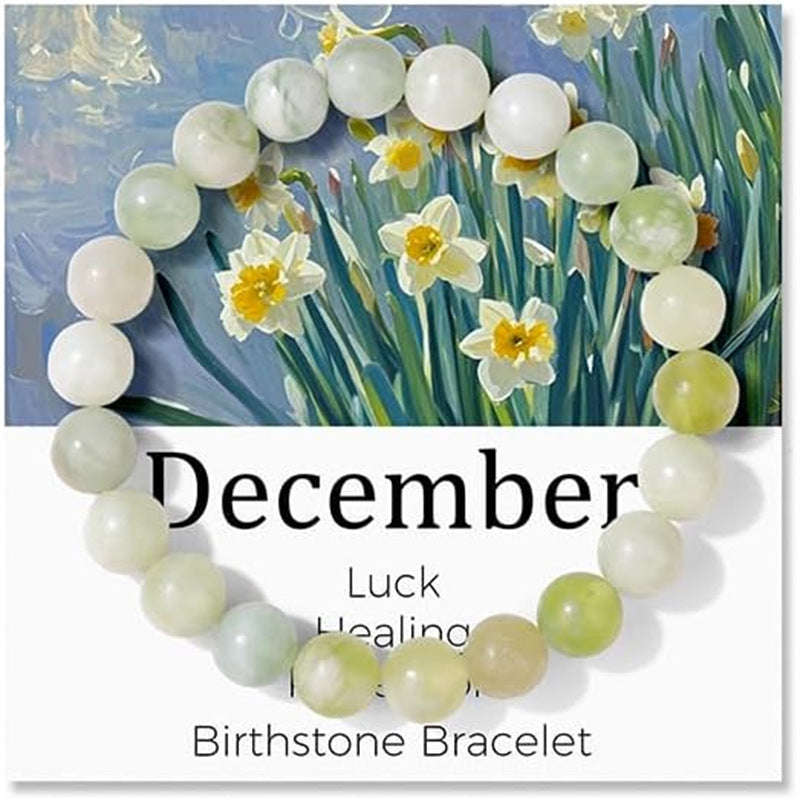 Sweet Natural Gemstone Beaded Stretch Bracelet for Women with Month Card