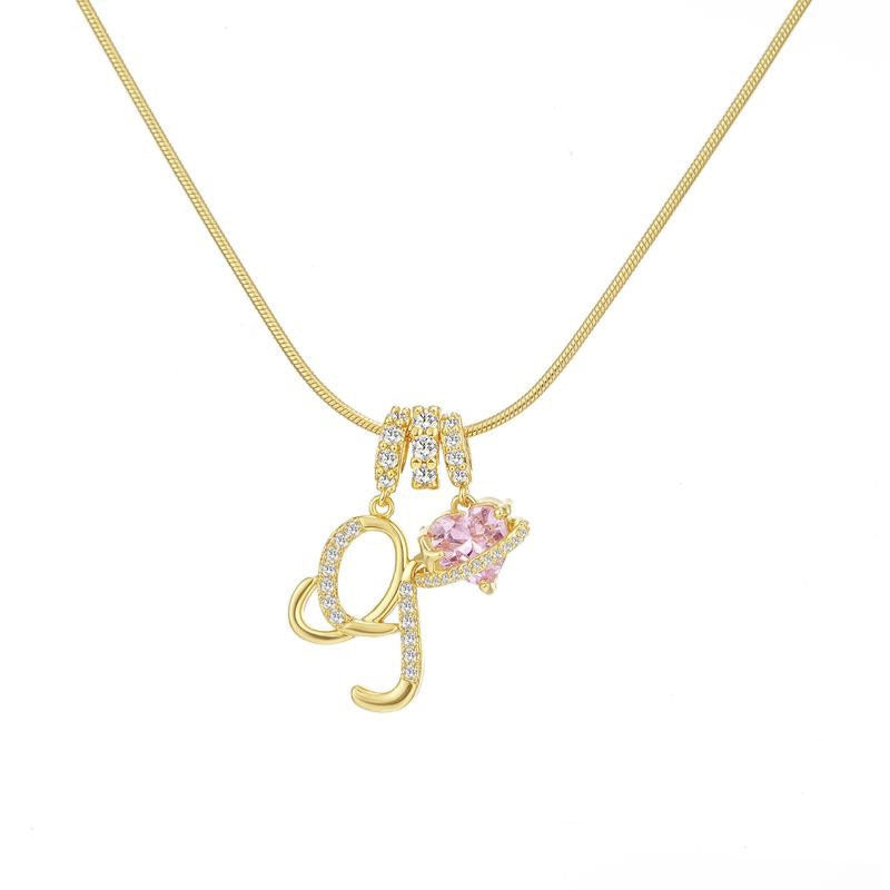 Sweet 22K Gold Plated Letter Titanium Steel Pendant Brass Cable Chain Necklace Unisex